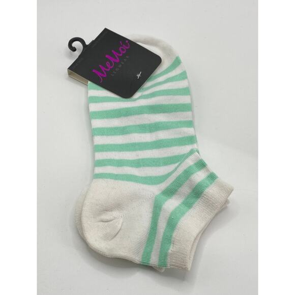 MEMOI Women's White-Green Classic Stripe Low Cut Socks SZ OS - Picture 1 of 7